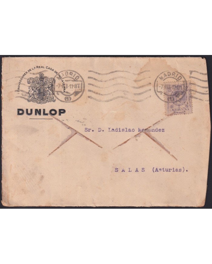 F-EX41001 ESPAÑA SPAIN ADVERTISING SOBRE COMERCIAL COVER 1917 DUNLOP AUTOMOVIL MADRID.