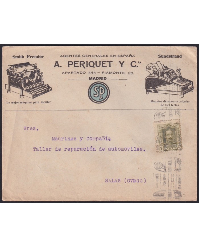 F-EX41004 ESPAÑA SPAIN ADVERTISING SOBRE COMERCIAL COVER 1929 PERIQUET WRITTER MACHINE MADRID.