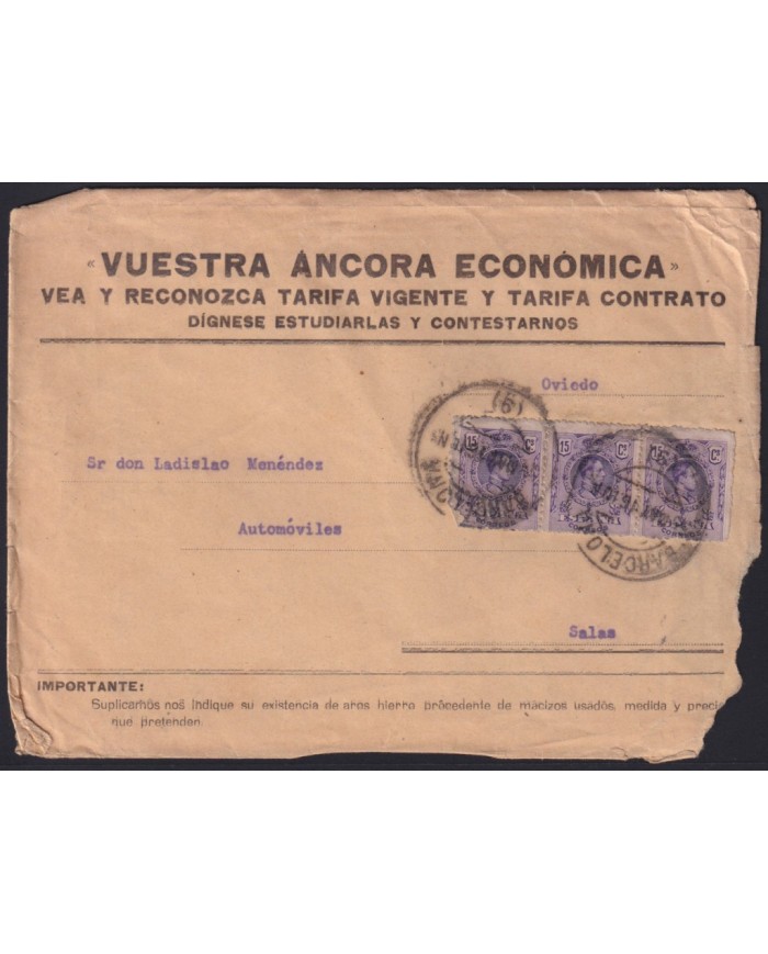 F-EX41008 ESPAÑA SPAIN ADVERTISING SOBRE COMERCIAL COVER 1916 UBAU AUTOMOVIL BARCELONA.