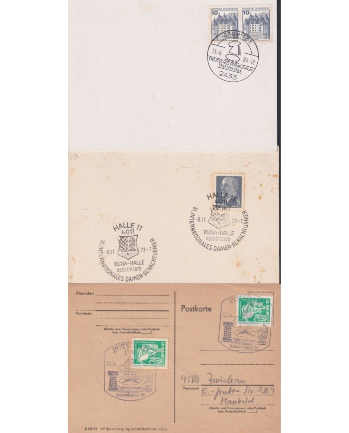 F-EX1917 ALEMANIA GERMANY DDR 10 SPECIAL CANCEL CHESS AJEDREZ.