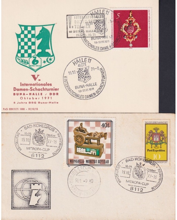 F-EX1917 ALEMANIA GERMANY DDR 10 SPECIAL CANCEL CHESS AJEDREZ.