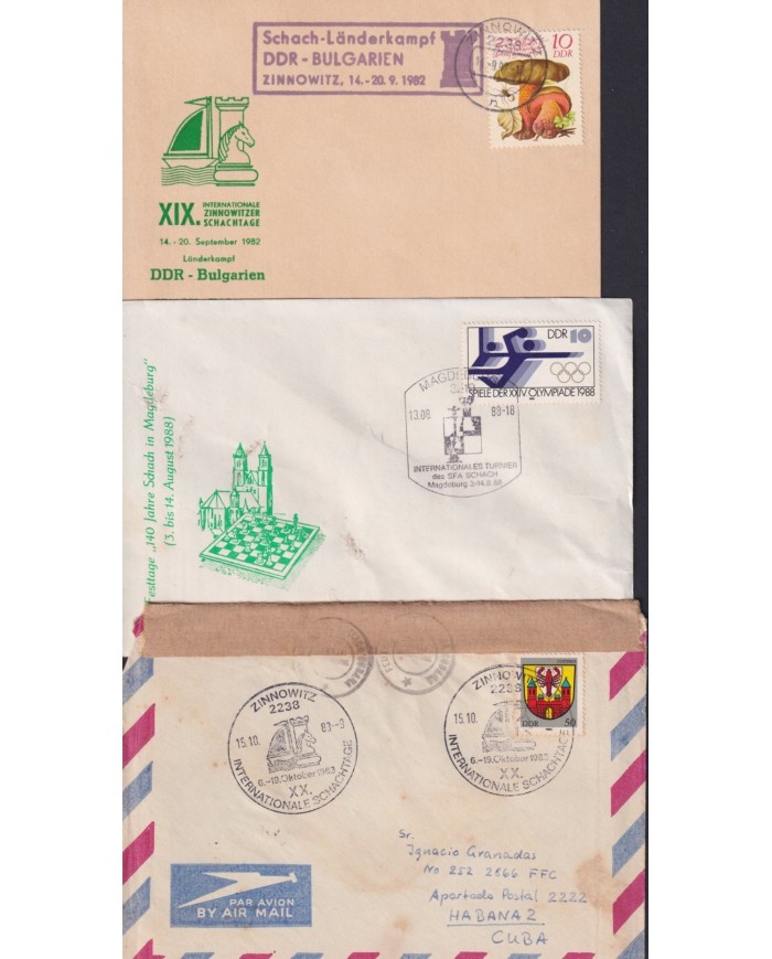 F-EX1920 ALEMANIA GERMANY DDR 10 SPECIAL CANCEL CHESS AJEDREZ.