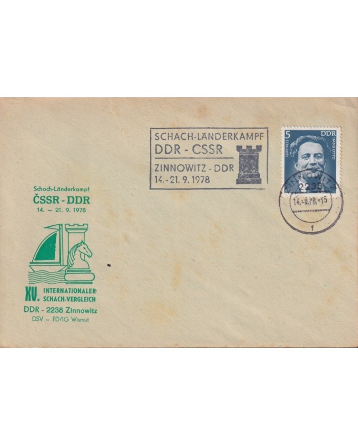 F-EX1920 ALEMANIA GERMANY DDR 10 SPECIAL CANCEL CHESS AJEDREZ.