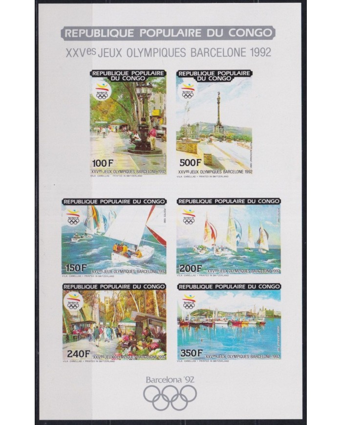 F-EX29867 CONGO MNH 1990 IMPERF OLYMPIC BARCELONA RAMBLA SHIP LIMITED EDITION.