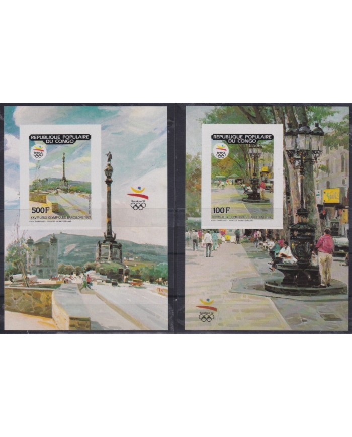 F-EX30266 CONGO MNH 1990 IMPERF OLYMPIC BARCELONA RAMBLA SHIP LIMITED EDITION.