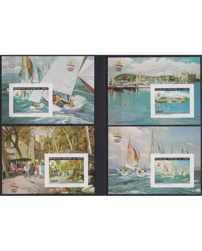 F-EX30266 CONGO MNH 1990 IMPERF OLYMPIC BARCELONA RAMBLA SHIP LIMITED EDITION.
