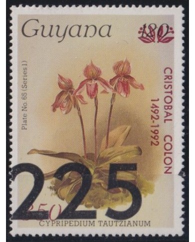 F-EX35779 GUYANA MNH 1987 DISCOVERY ORCHILD RED SURCHARGE COLUMBUS LANGUAGE SPANISH.