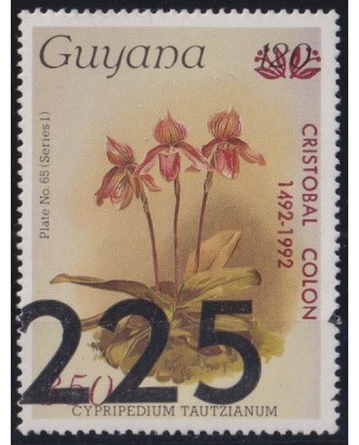 F-EX35779 GUYANA MNH 1987 DISCOVERY ORCHILD RED SURCHARGE COLUMBUS LANGUAGE SPANISH.