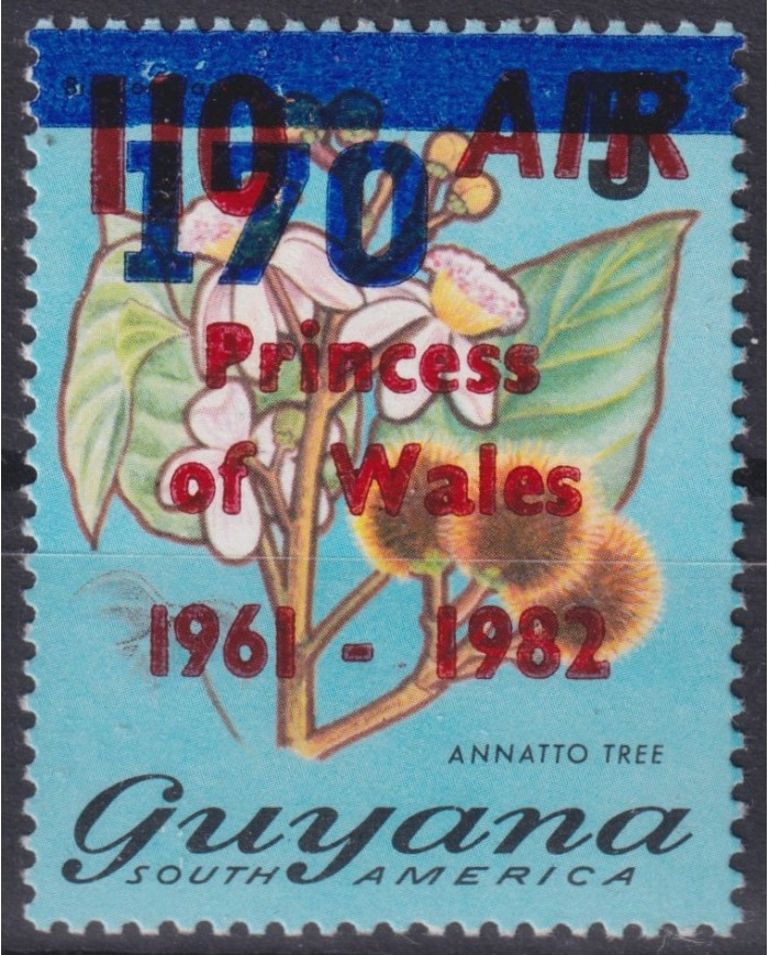 F-EX41415 GUYANA MNH 1982 OVERPRINT 1982 & NEW VALUE FLOWER FLORES PRINCESS OF WALES.