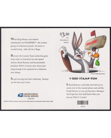 F-EX40568 US USA MNH 2000 ANIMATION CARTOON COYOTE ROAD RUNNER LOONEY TOONS.