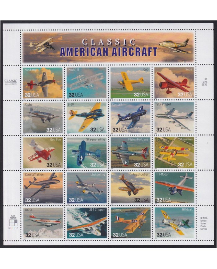F-EX41342 US USA MNH 1997 CLASSIC AMERICAN AIRCRAFT AVION AIRPLANE.