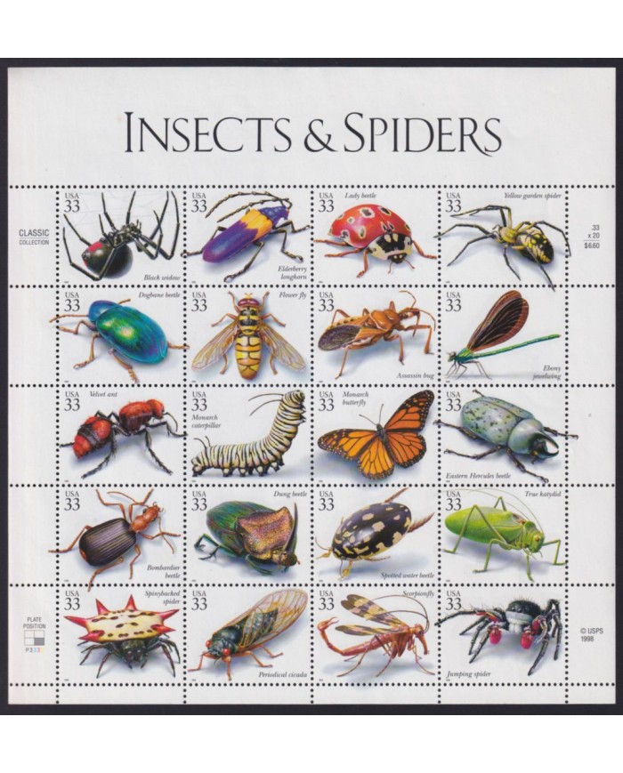 F-EX41310 US USA MNH 1999 WILDLIFE INSECTS BEETLE & SPIDERS BUTTERFLIES.