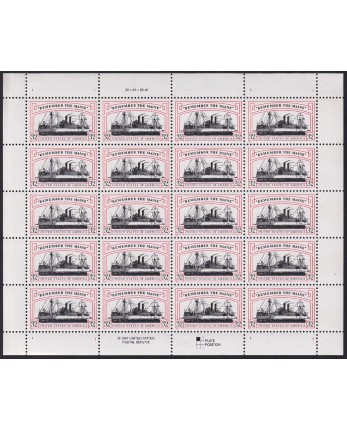 F-EX41311 US USA MNH 1998 REMENBER THE MAINE BATTLESHIP SHIP.