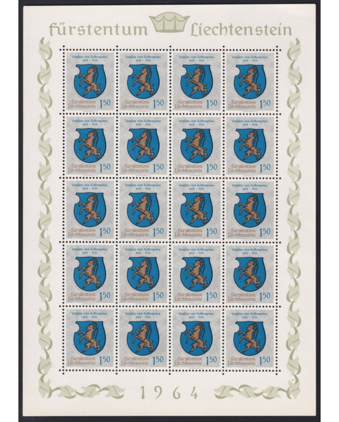F-EX41307 LIECHTENSTEIN 1964 MNH COAST OF ARMS SPECIAL SHEET.