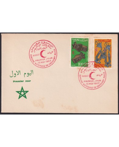 F-EX41259 MAROC MOROCCO 1967 FDC CRECENT RED MOON JEWELY.