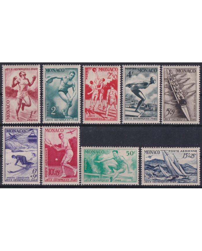 F-EX41487 MONACO MLH 1948 OLYMPIC GAMES ATHLETISM BASKET SWIMMING SAILING.