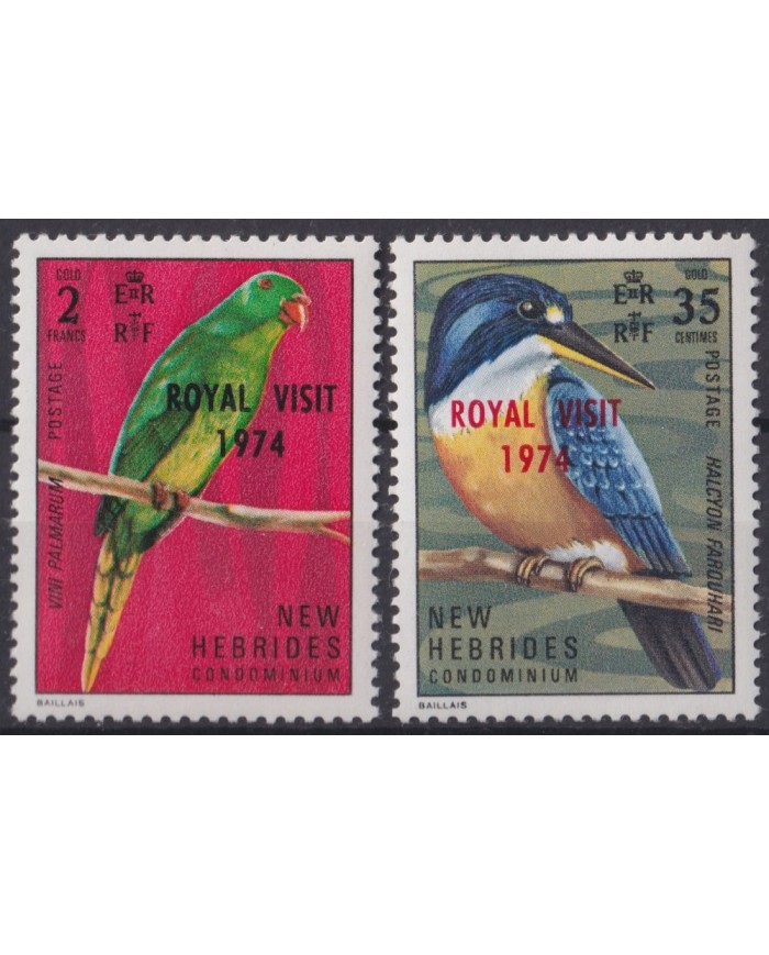 F-EX41501 NEW HEBRIDES 1974 MNH ENGLISH. BIRD AVES PAJAROS ROYAL VISIT OVERPRINT.