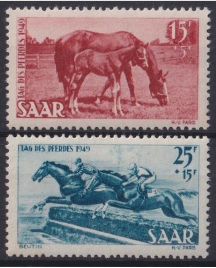 F-EX41482 SAAR GERMANY MLH 1949 DAY OF HORSE EQUSTRIAN.