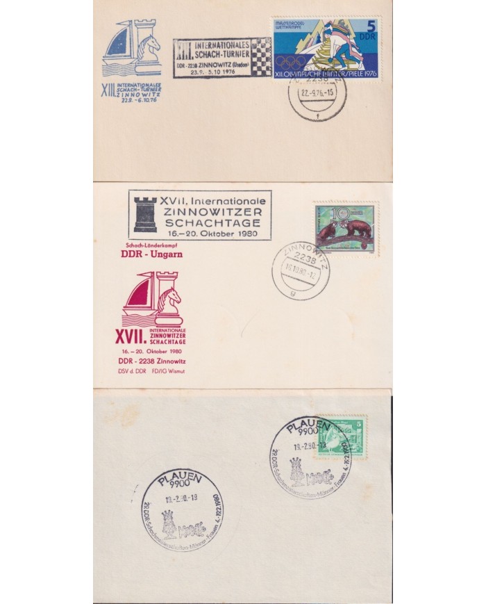 F-EX1912 ALEMANIA GERMANY DDR 10 SPECIAL CANCEL CHESS AJEDREZ.