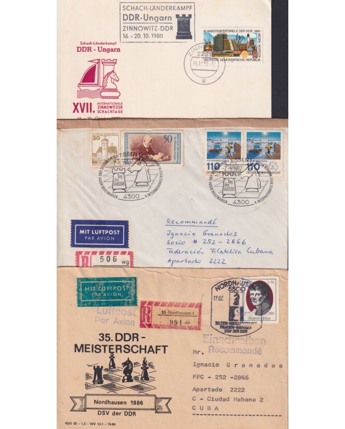 F-EX1912 ALEMANIA GERMANY DDR 10 SPECIAL CANCEL CHESS AJEDREZ.