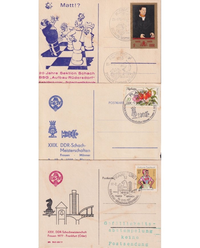 F-EX1912 ALEMANIA GERMANY DDR 10 SPECIAL CANCEL CHESS AJEDREZ.