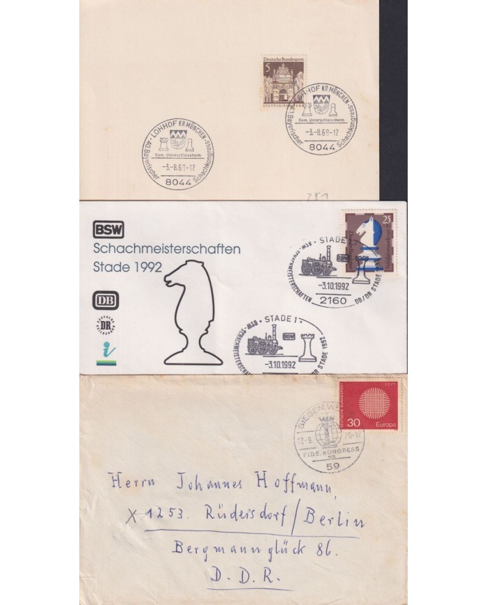 F-EX1913 ALEMANIA GERMANY DDR 10 SPECIAL CANCEL CHESS AJEDREZ.