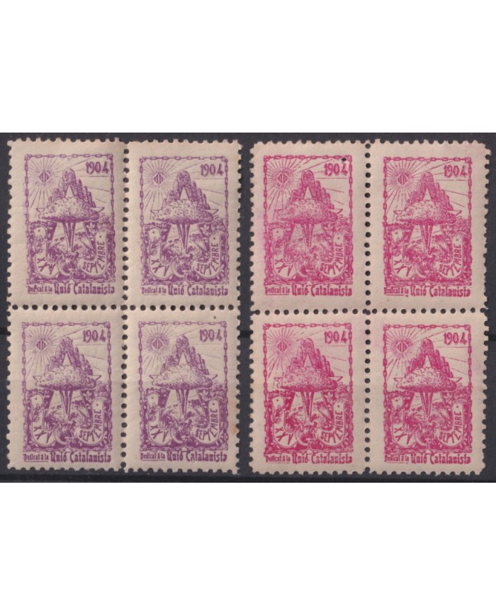 Z272 ESPAÑA SPAIN BARCELONA 1904 VIÑETA NACIONALISTA CATALANISTA BLOCK 4 ORIGINAL GUM.