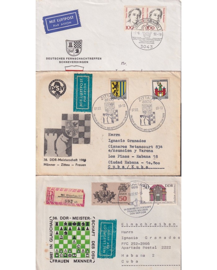 F-EX1913 ALEMANIA GERMANY DDR 10 SPECIAL CANCEL CHESS AJEDREZ.