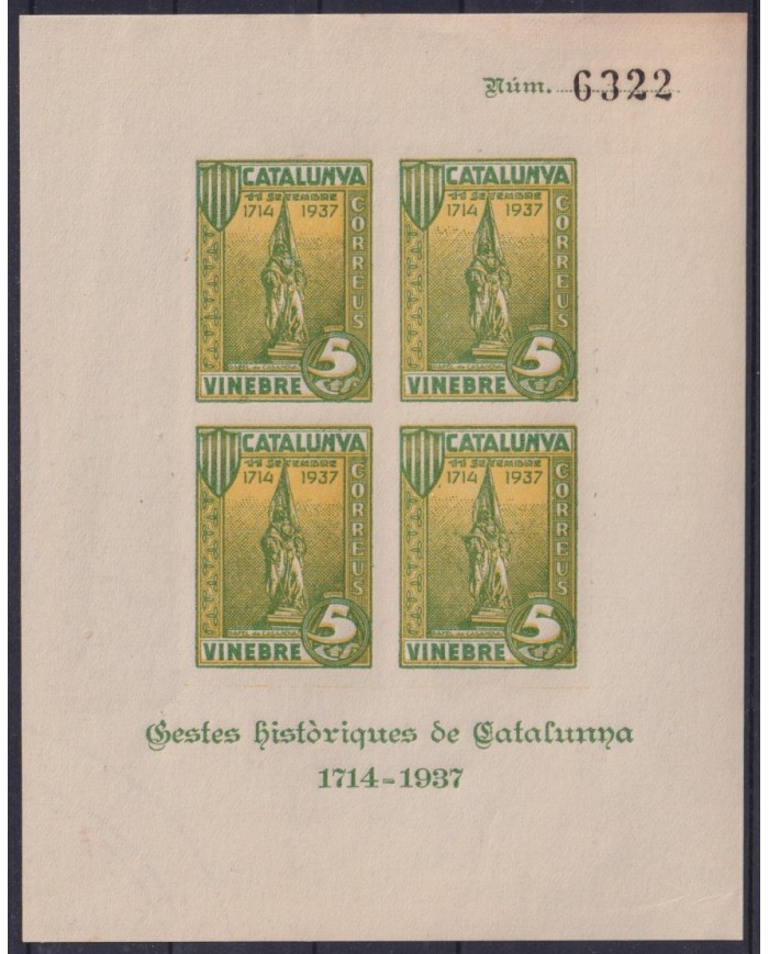 Z280 ESPAÑA SPAIN VIÑETAS 1937 CIVIL WAR CATALUÑA CASANOVA ORIGINAL GUM.