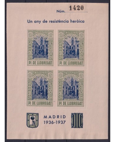 Z285 ESPAÑA SPAIN VIÑETAS 1937 CIVIL WAR CATALUÑA PI DE LLOBREGAT MADRID ORIGINAL GUM.