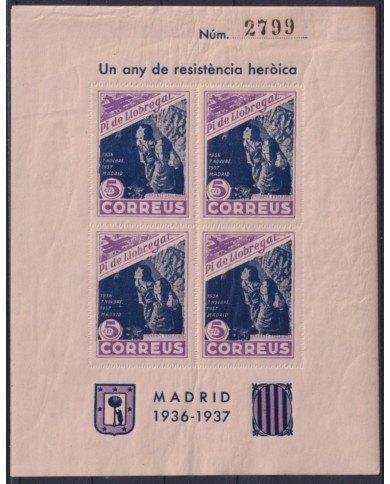 Z286 ESPAÑA SPAIN VIÑETAS 1937 CIVIL WAR CATALUÑA PI DE LLOBREGAT CHILDREN ORIGINAL GUM.
