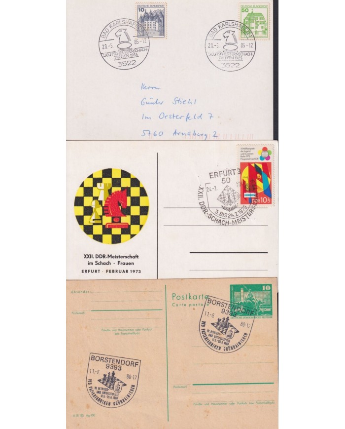 F-EX1913 ALEMANIA GERMANY DDR 10 SPECIAL CANCEL CHESS AJEDREZ.