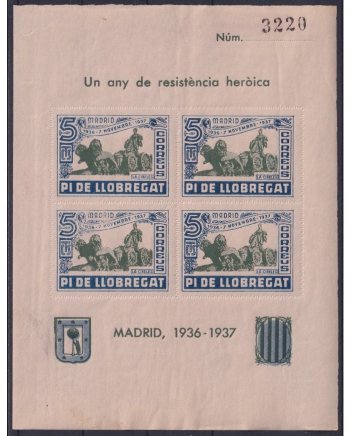 Z296 ESPAÑA SPAIN VIÑETAS 1937 CIVIL WAR CATALUÑA PI DE LLOBREGAT CIBELES ORIGINAL GUM.