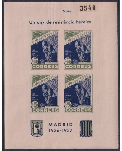 Z297 ESPAÑA SPAIN VIÑETAS 1937 CIVIL WAR CATALUÑA PI DE LLOBREGAT CHILDREN ORIGINAL GUM.