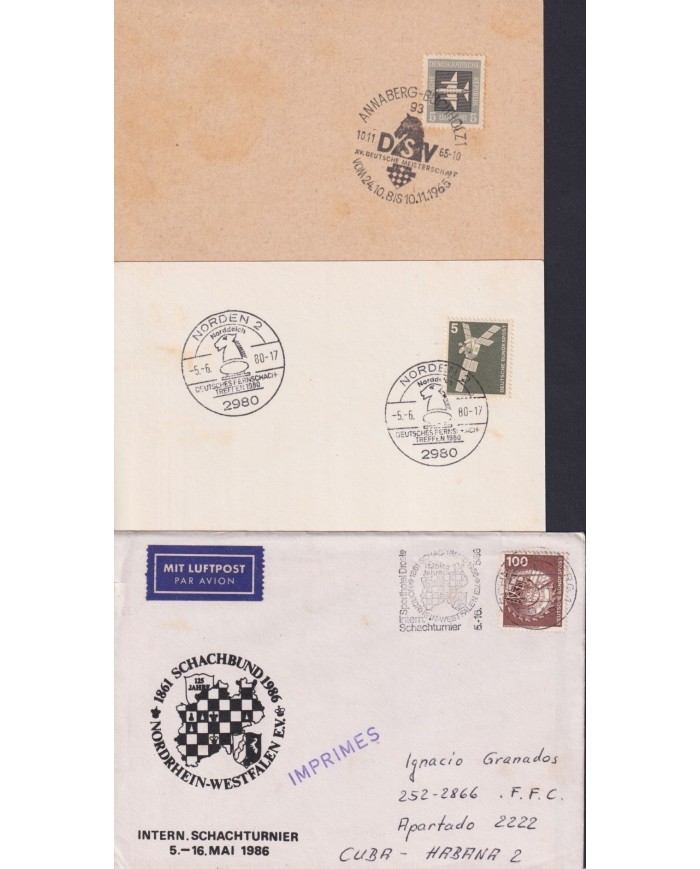 F-EX1914 ALEMANIA GERMANY DDR 10 SPECIAL CANCEL CHESS AJEDREZ.