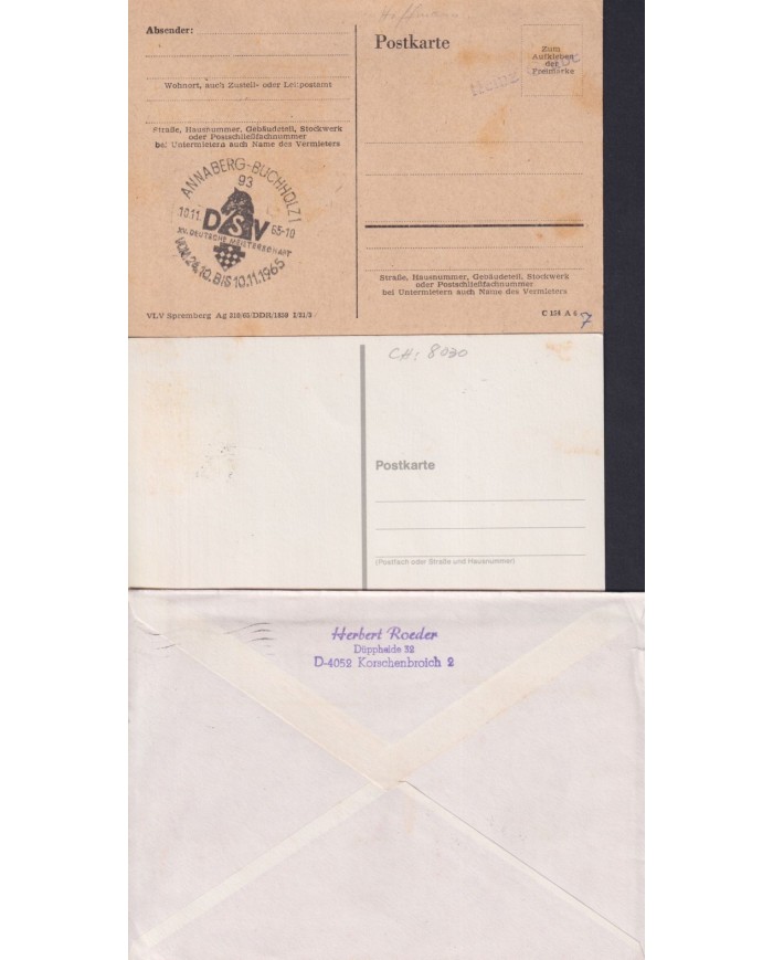 F-EX1914 ALEMANIA GERMANY DDR 10 SPECIAL CANCEL CHESS AJEDREZ.