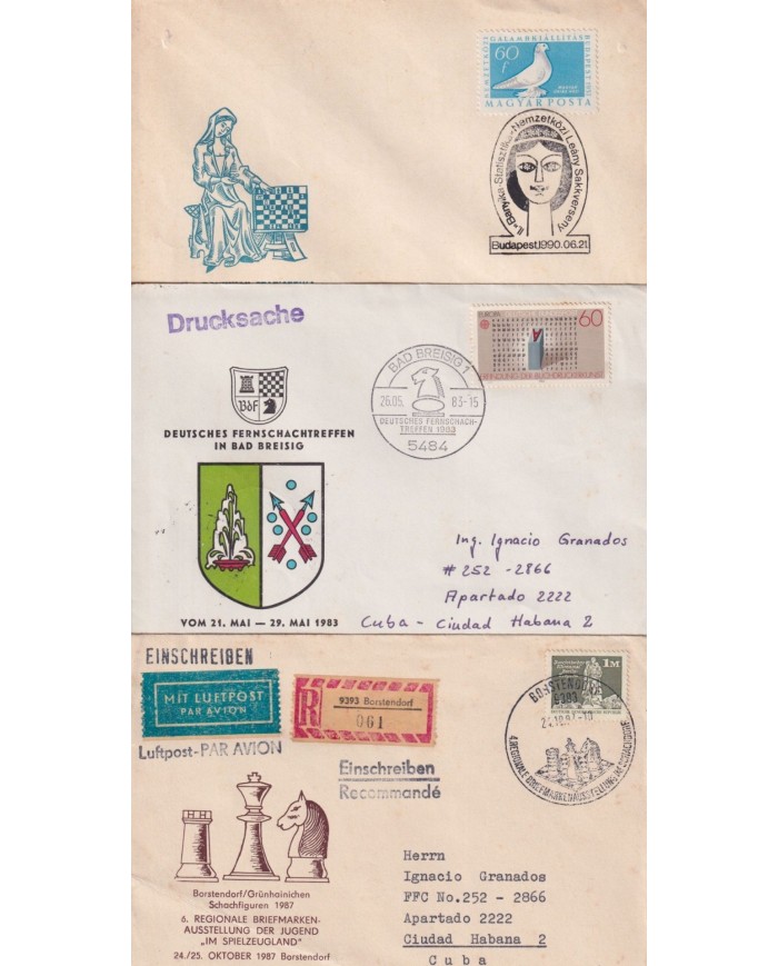 F-EX1914 ALEMANIA GERMANY DDR 10 SPECIAL CANCEL CHESS AJEDREZ.