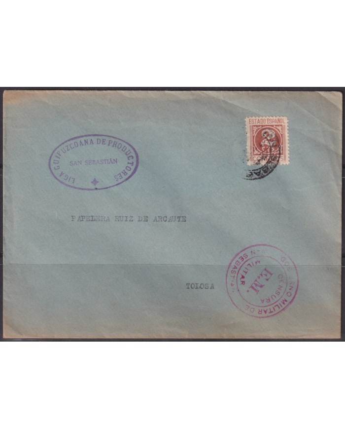 F-EX40601 ESPAÑA SPAIN 1938 SAN SEBASTIAN EM CENSORSHIP CENSURA MILITAR.