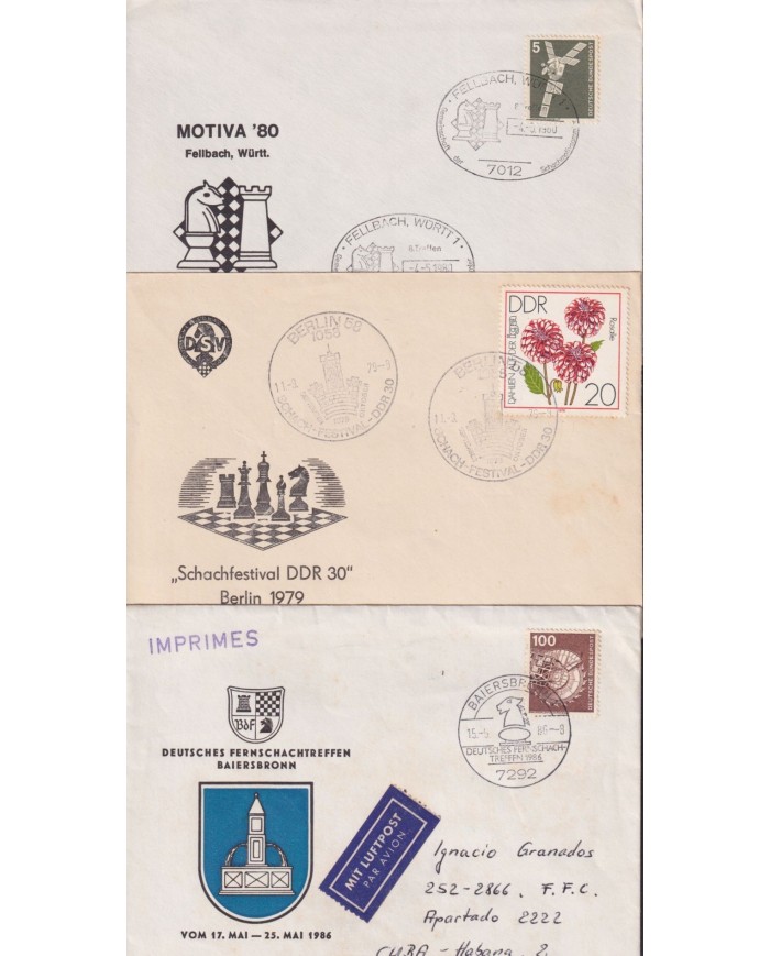 F-EX1914 ALEMANIA GERMANY DDR 10 SPECIAL CANCEL CHESS AJEDREZ.