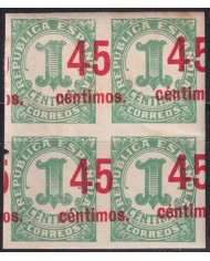 Z46 ESPAÑA SPAIN 1938 IMPERF 45 CENTIMOS DISPLACED RED OVERPRINT ORIGINAL GUM.