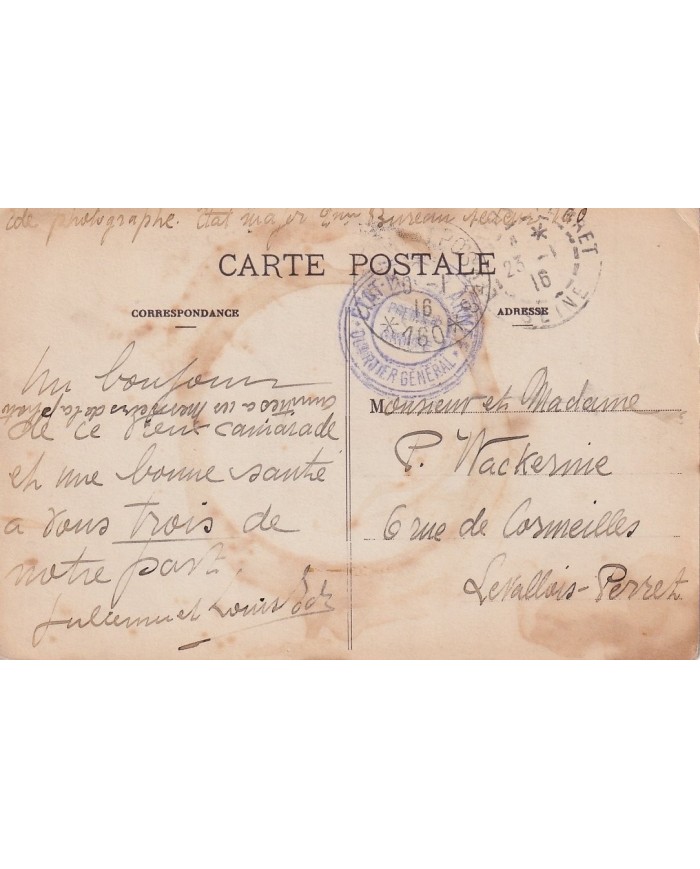 F-EX15917 FRANCE WWI 1916 MILITAR ETAT MAYOR SERVICE POSTAL.