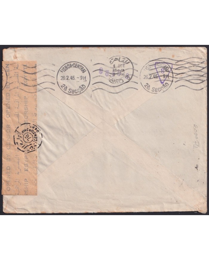 Z116 EGYPT 1945 WWII CENSORSHIP COVER TO SWITZERLAND VIA LISBOA PORTUGAL.