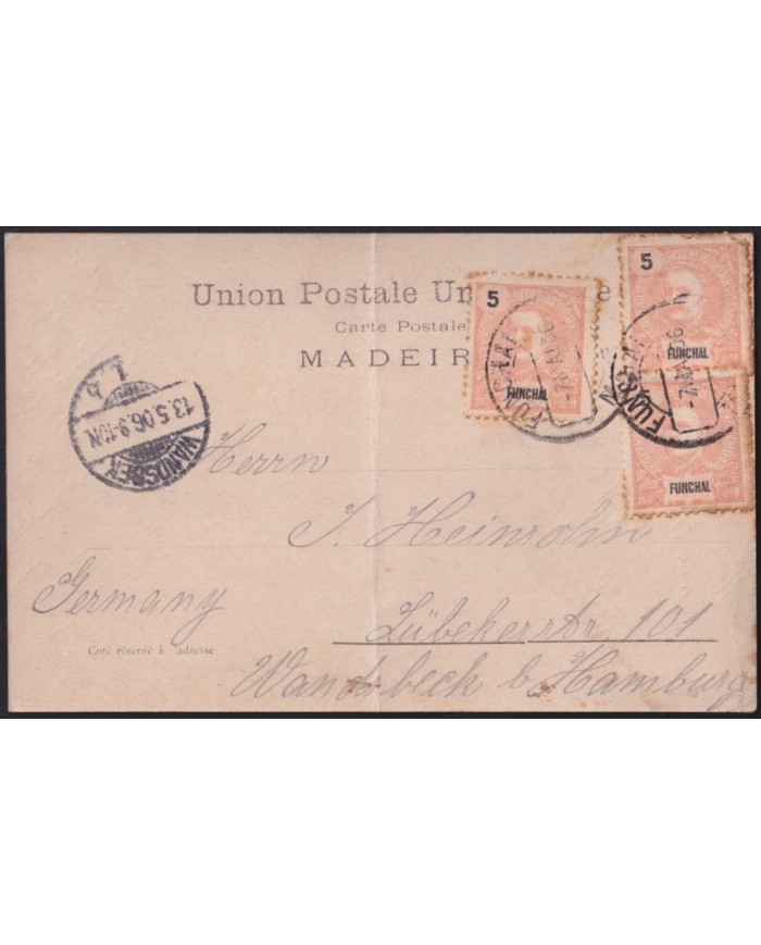Z130 FUNCHAL MADEIRA 1906 POSTCARD ALJUBE STREET TO GERMANY.
