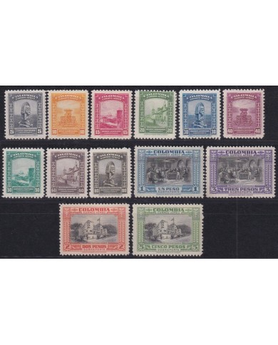 F-EX34485 COLOMBIA 1951 AIR MAIL SET 5c-5$ NATIONAL LIBRARY INDEPENDENCE SIGNED.