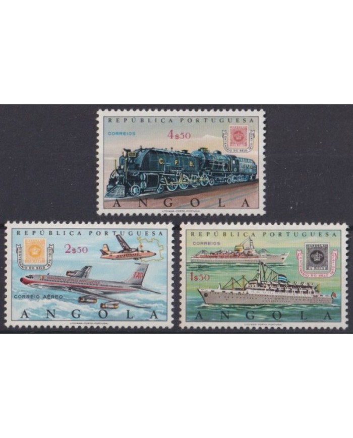 F-EX41466 ANGOLA MNH 1970 100th ANNIV OF USTAMPS AVION SHIP RAILROAD FERROCARRIL.