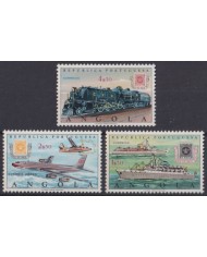 F-EX41466 ANGOLA MNH 1970 100th ANNIV OF USTAMPS AVION SHIP RAILROAD FERROCARRIL.