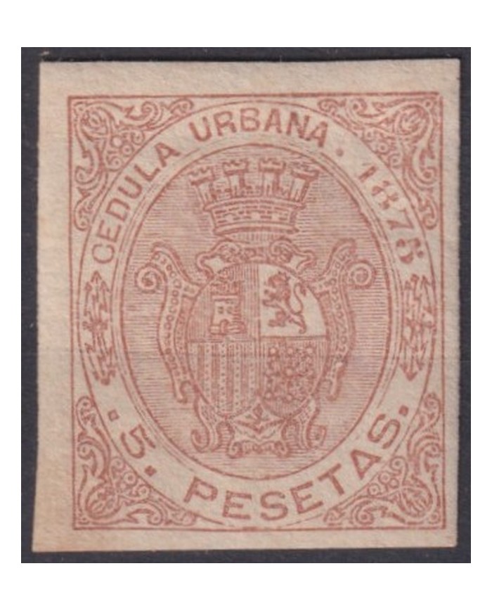 F-EX41726 PUERTO RICO SPAIN ESPAÑA 1875 5 ptas REVENUE CEDULA URBANA IMPERF PROOF.