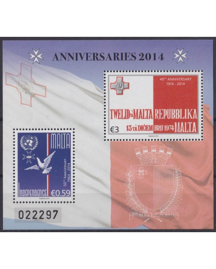 F-EX41639 MALTA MNH 2014 BIRD AVES PAJAROS PIGEON 40th INDEPENDENCE.