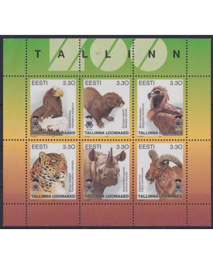 F-EX41597 ESTONIA EESTI MNH 1997 ZOO FAUNA EAGLE BIRDS TIGER RHINO GOAT.