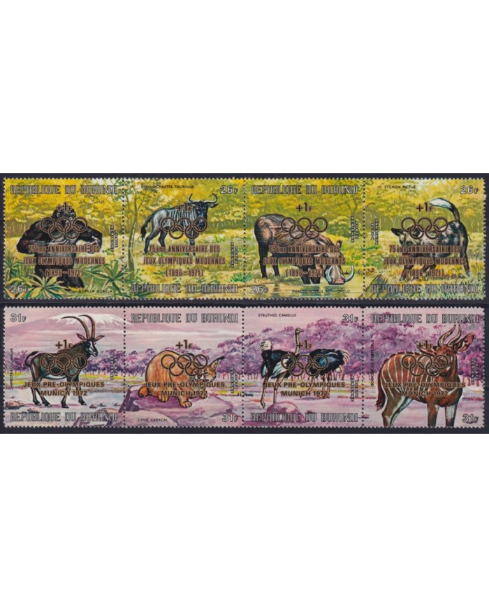 F-EX40513 BURUNDI MNH 1972 MUNICH OLYMPIC GAMES OVERPRINT OX GORILLA LYNX CARACAL.